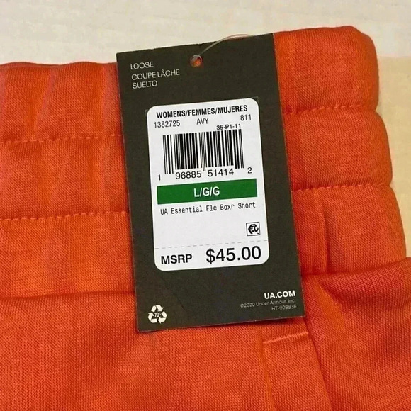 Under‎ Armour Women's Icon Fleece Boxer Short LARGE Coral Loose Fit Athleisure - Picture 3 of 10